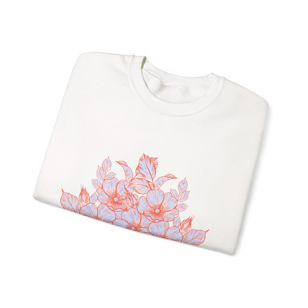 Çiçek Desenli Bisiklet Yaka Sweatshirt