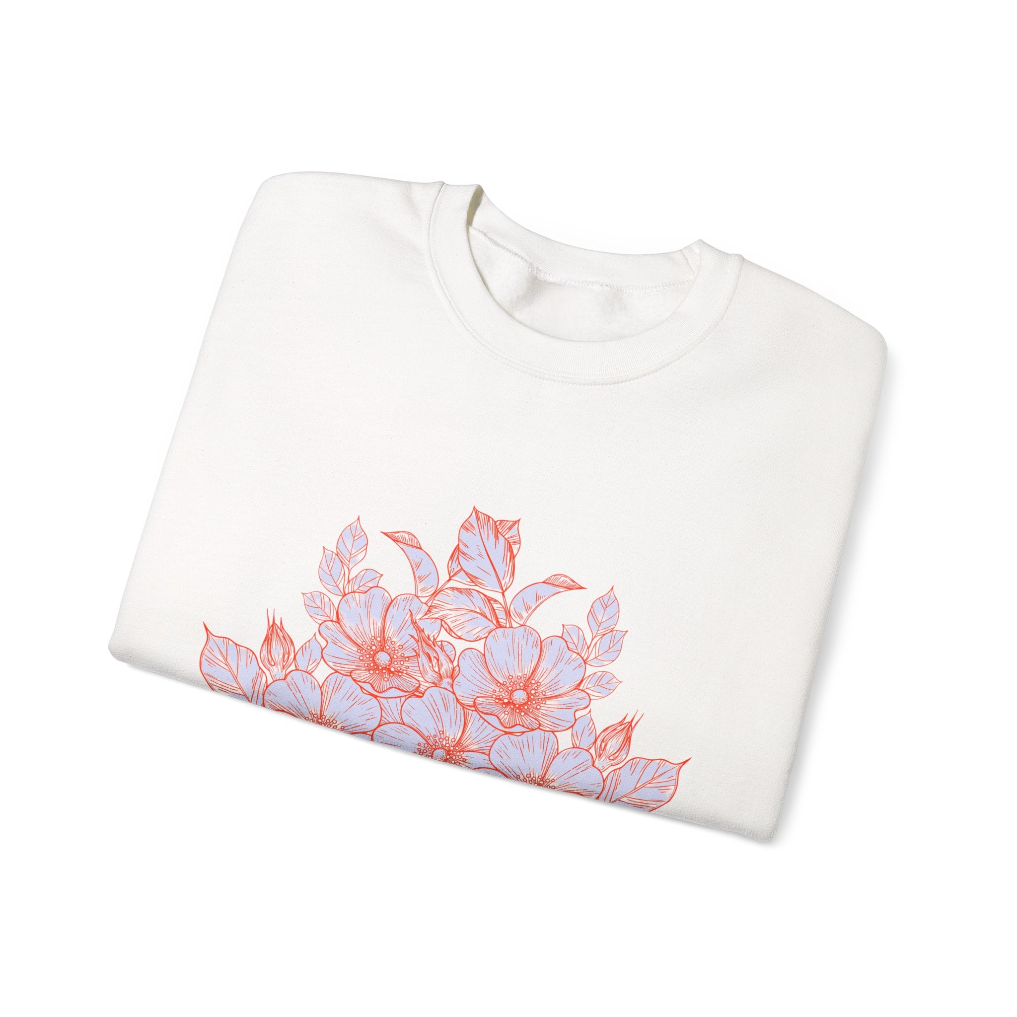 Çiçek Desenli Bisiklet Yaka Sweatshirt