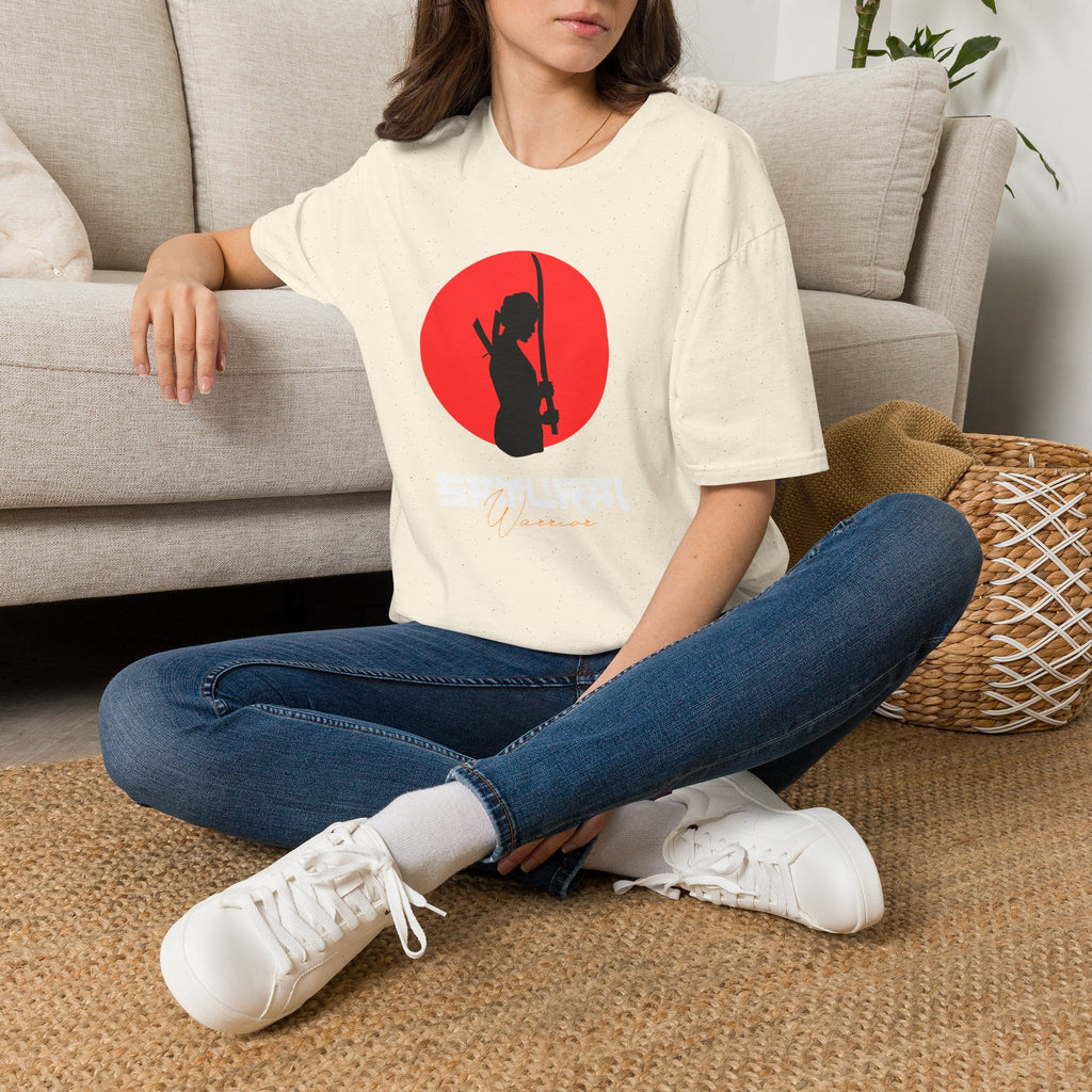 Samuray Silüetli Kırmızı Güneş ve Japon Kılıcı Grafikli Tişört