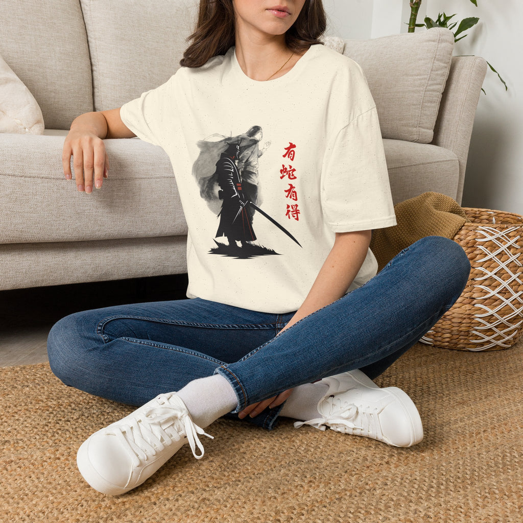 Samuray Mürekkep Sanat Tişört 有蛇有得 Kaligrafi Kılıç Savaşçı