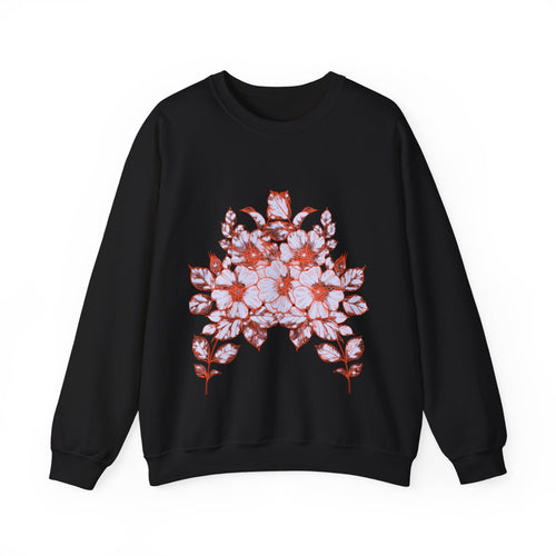 Çiçek Desenli Bisiklet Yaka Sweatshirt
