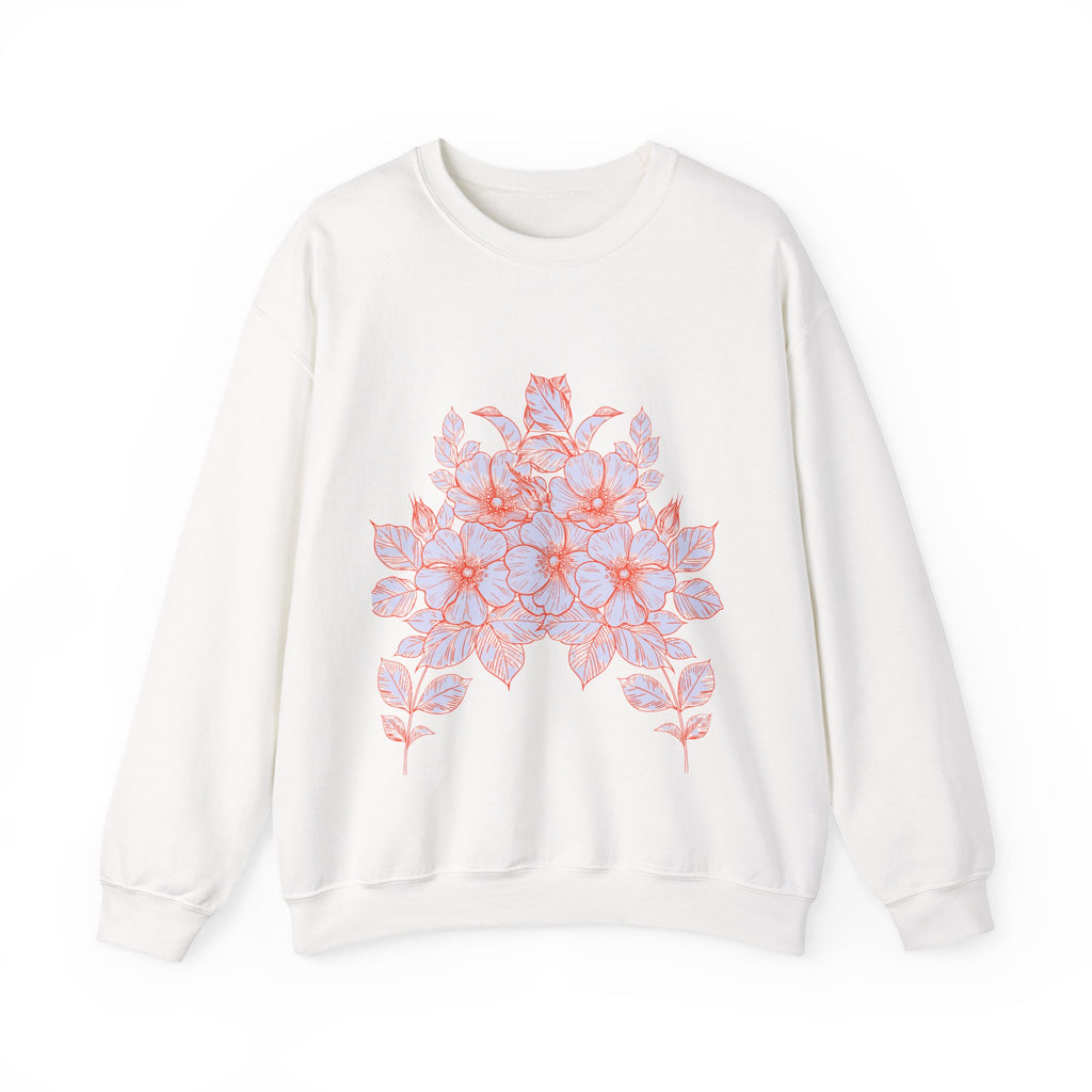 Çiçek Desenli Bisiklet Yaka Sweatshirt