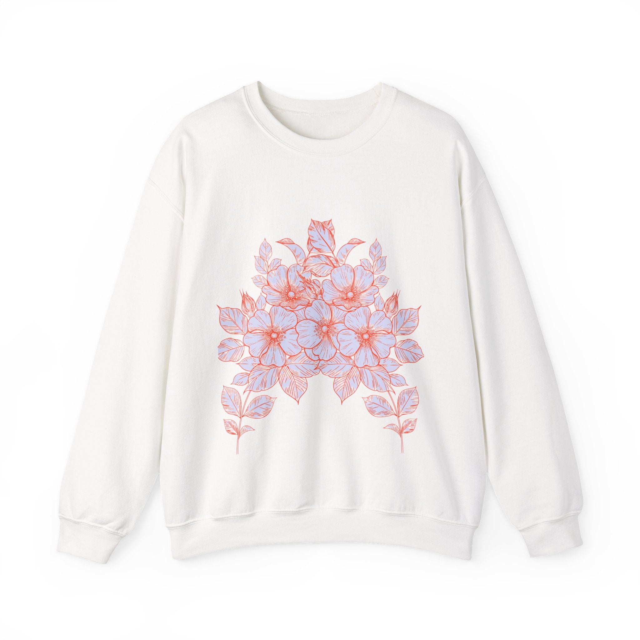Çiçek Desenli Bisiklet Yaka Sweatshirt