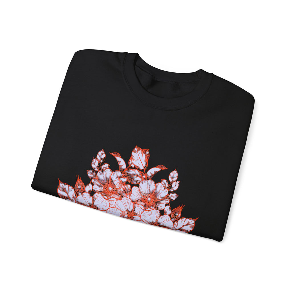 Çiçek Desenli Bisiklet Yaka Sweatshirt