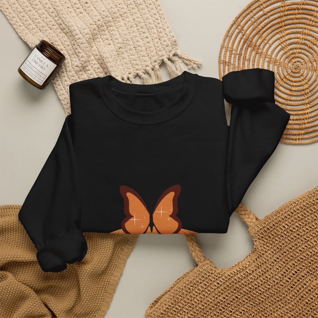 Kelebek Desenli Retro Armalı Bisiklet Yaka Sweatshirt