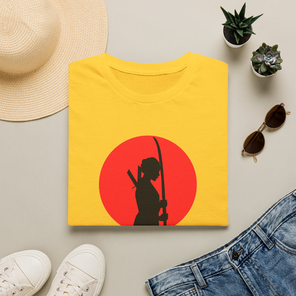 Samuray Silüetli Kırmızı Güneş ve Japon Kılıcı Grafikli Tişört