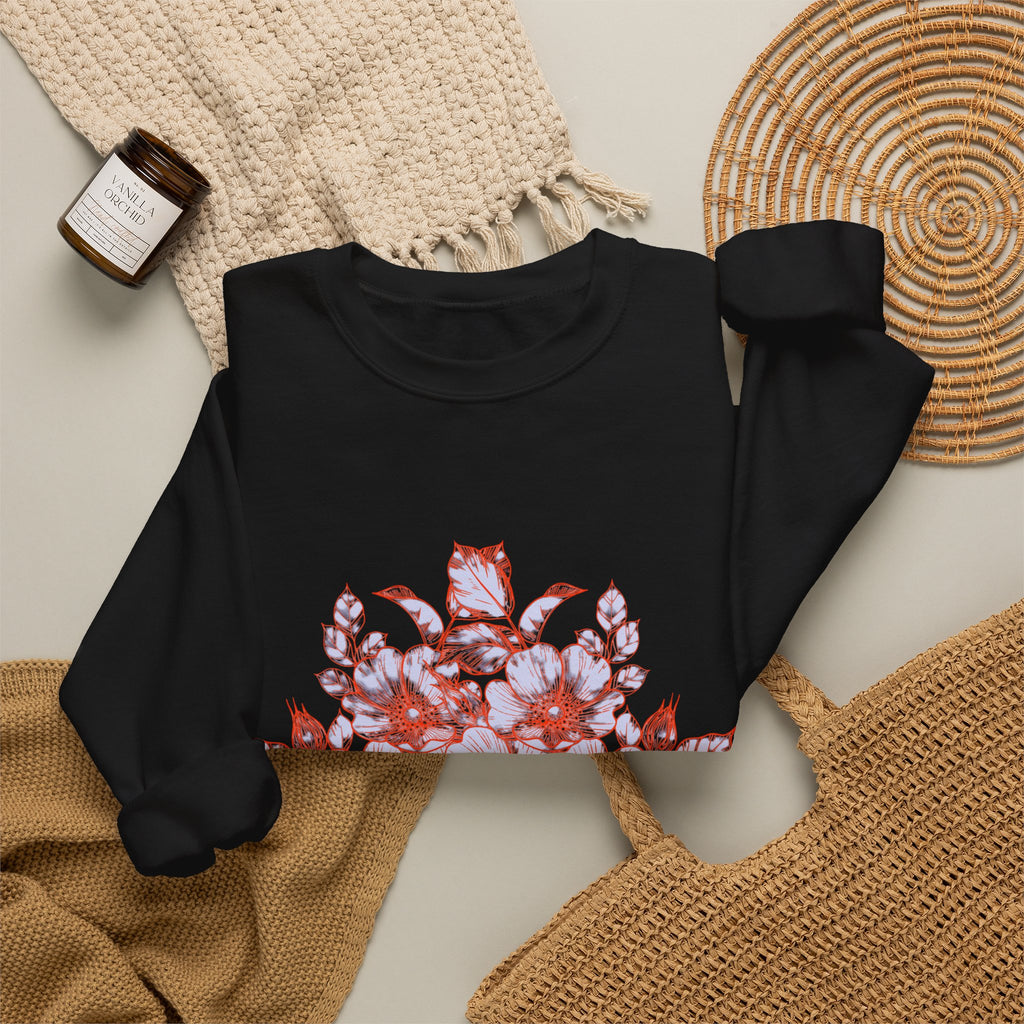 Çiçek Desenli Bisiklet Yaka Sweatshirt